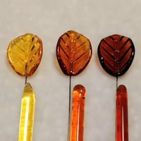 Amber Bent Glass Leaves fall autumn, leaf on 5" wire, variety of ambers; lampwork; pendant, jewelry, bouquet, plants, wedding, mixed media