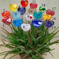 Custom Made Glass Heart Plant Pick for small floral bouquet, 3/4"x5in wire; handcraft lampwork, jewelry, gift, curio, windowsill, small vase