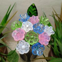 Pink and Blue Glass Flower Bouquet, tiny small flowers; handmade lampwork, gift, wedding, pastel, jewelry, baby, it's a boy, gender reveal