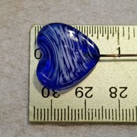 Glass Heart Plant Pick: Blue White Swirl Heart on 5in wire. Use for floral bouquet, plants, jewelry, gifts; each handmade, Measures 3/4in