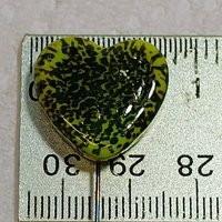 Glass Heart Plant Pick: Green Frog Skin Heart on 5in wire. Use for floral bouquet, plants, jewelry, gifts; each unique Measures 3/4in