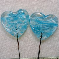 Glass Heart Turquoise Plant Pick on 5in wire. Use for floral bouquet, plants, jewelry, wedding cake or table decor, gifts; each unique 3/4in