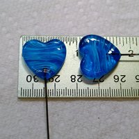 Glass Heart Plant Pick: Aqua and White, Heart on 5in wire. Use for floral bouquet, plants, jewelry, gifts; each unique handmade, 3/4in