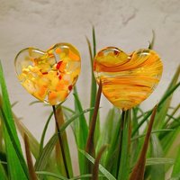 Glass Heart Yellow SunSprinkles Plant Pick on 5in wire. Floral bouquet, plants, jewelry, wedding cake, table decor, gifts; each unique 3/4in