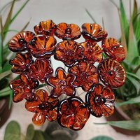 Dark Amber glass flowers, tiny small mini glass flowers on wire; lampwork, jewelry supply, forever flower, mixed media, wedding, small gifts