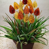 Amber Glass Leaves variety of ambers, fall autumn leaf on 5" wire; each unique; pendant, jewelry, bouquet, plants, wedding, mixed media