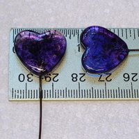 Glass Heart Plant Pick, Purple Mix on clear, 5in wire. Use for floral bouquet, wedding, cake decor, plants, jewelry, gifts; handmade 3/4in