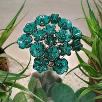 Dark Seagreen Teal glass flowers on wire, tiny small mini handcrafted lampwork, jewelry, mixed media, wedding, cake decor, small great gift