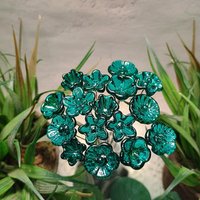 Dark Seagreen Teal glass flowers on wire, tiny small mini handcrafted lampwork, jewelry, mixed media, wedding, cake decor, small great gift