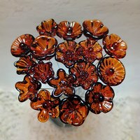 Dark Amber glass flowers, tiny small mini glass flowers on wire; lampwork, jewelry supply, forever flower, mixed media, wedding, small gifts