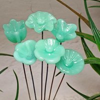 Jadeite Green Opalino glass flower, tiny small miniature glass flowers on wire; handcraft lampwork, great for jewelry, wedding, cakes, curio