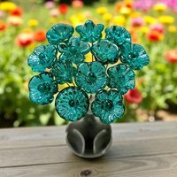Light Seagreen Teal glass flowers on wire, tiny small mini handcrafted lampwork, jewelry, mixed media, wedding, cake decor, small great gift