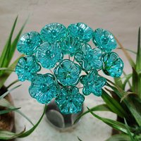Light Seagreen Teal glass flowers on wire, tiny small mini handcrafted lampwork, jewelry, mixed media, wedding, cake decor, small great gift