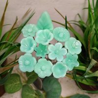 Jadeite Green Glass Flower Bouquet; set/12 tiny small mini glass flowers; handcrafted lampwork flowers vintage on 5inch stainless steel wire