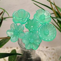 Limited Supply: Translucent Jadeite Green Opalino glass flower, tiny small miniature glass flowers on wire; lampwork jadeite curio gift