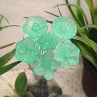 Limited Supply: Translucent Jadeite Green Opalino glass flower, tiny small miniature glass flowers on wire; lampwork jadeite curio gift
