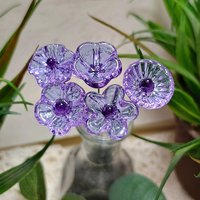 LIGHT LAVENDER glass flowers (June) tiny small mini glass flowers on wire; handcrafted lampwork, jewelry, mixed media, wedding, gift