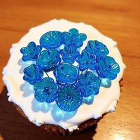 Dark Aqua glass flowers on wire, tiny small mini handcrafted lampwork, plant pick, jewelry, mixed media, wedding, cake decor, great gift