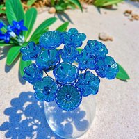 Dark Aqua glass flowers on wire, tiny small mini handcrafted lampwork, plant pick, jewelry, mixed media, wedding, cake decor, great gift