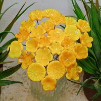 YELLOW TRANSLUCENT glass flower headpins, tiny small miniature glass flowers on wire; jewelry supply, curio, windowsill, small bouquet, gift