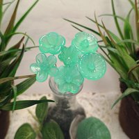 Limited Supply: Translucent Jadeite Green Opalino glass flower, tiny small miniature glass flowers on wire; lampwork jadeite curio gift