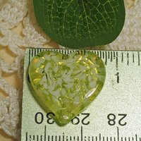 My Heart Glows! Uranium Small Heart  3/4in, vasoline glass with white swirls. lampwork pocket heart, cabachon, wire wrapping, jewelry, curio