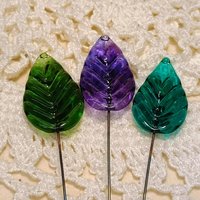 Purple Teal Sea Bouquet ~glass flowers+leaf, tiny small glass flowers handcrafted lampwork, gift, curio, windowsill, jewelry supply, wedding