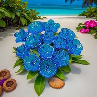 Dark Aqua glass flowers on wire, tiny small mini handcrafted lampwork, plant pick, jewelry, mixed media, wedding, cake decor, great gift