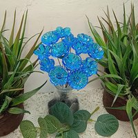 Dark Aqua glass flowers on wire, tiny small mini handcrafted lampwork, plant pick, jewelry, mixed media, wedding, cake decor, great gift