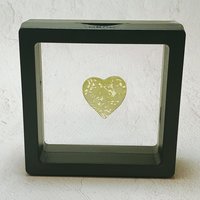 My Heart Glows! Uranium Small Heart  3/4in, vasoline glass with white swirls. lampwork pocket heart, cabachon, wire wrapping, jewelry, curio