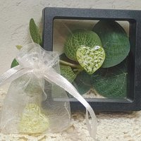 My Heart Glows! Uranium Small Heart  3/4in, vasoline glass with white swirls. lampwork pocket heart, cabachon, wire wrapping, jewelry, curio