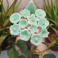 Jadeite Green Opalino glass flower, tiny small miniature glass flowers on wire; handcraft lampwork, great for jewelry, wedding, cakes, curio