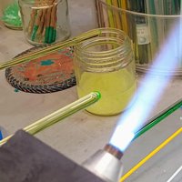 Uranium UV Glass Chips in Larger 1.75" Bottle Jar; Uranium, Green, Blue, Yellow, Amberina; curio, jewelry, mixed media, UV GLOW 365nm 395nm