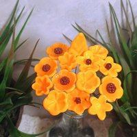 Merigold Butterscotch tiny glass flowers on wire headpins; handcraft lampwork: jewelry, gifts, wedding, bouquets, mixed media fall autumn