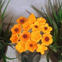 Merigold Butterscotch tiny glass flowers on wire headpins; handcraft lampwork: jewelry, gifts, wedding, bouquets, mixed media fall autumn