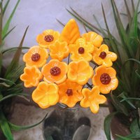 Merigold Butterscotch tiny glass flowers on wire headpins; handcraft lampwork: jewelry, gifts, wedding, bouquets, mixed media fall autumn
