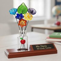 Lil' Somethin' Glass Flower Bouquet; 5 glass flowers + 1 leaf;tiny mini small glass flowers in a bouquet; gift, coworker, love, just because