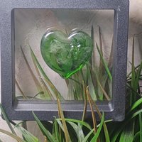 My Green Heart Glows! Uranium Large Heart 1.125" (25mm) sage green glass with uranium swirls; this pocket heart is perfect for gift or curio