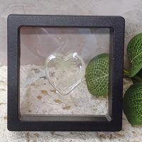 My Wispy Heart Glows! Uranium Large Heart  1" (25mm) clear glass with uranium swirls; This pocket heart is perfect for gift or curio display