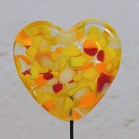 Custom Made Glass Heart Plant Pick for small floral bouquet, 3/4"x5in wire; handcraft lampwork, jewelry, gift, curio, windowsill, small vase