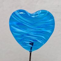 Custom Made Glass Heart Plant Pick for small floral bouquet, 3/4"x5in wire; handcraft lampwork, jewelry, gift, curio, windowsill, small vase