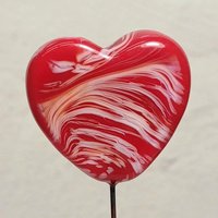 Custom Made Glass Heart Plant Pick for small floral bouquet, 3/4"x5in wire; handcraft lampwork, jewelry, gift, curio, windowsill, small vase