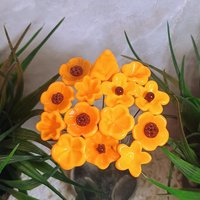 Merigold Butterscotch tiny glass flowers on wire headpins; handcraft lampwork: jewelry, gifts, wedding, bouquets, mixed media fall autumn