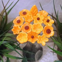 Merigold Butterscotch tiny glass flowers on wire headpins; handcraft lampwork: jewelry, gifts, wedding, bouquets, mixed media fall autumn