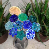 Ocean Beach Bouquet mixed glass flowers with ocean beach colors, tiny small mini glass flowers; each unique, great gift! ocean, beach, sand