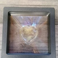 My Wispy Heart Glows! Uranium Large Heart  1" (25mm) clear glass with uranium swirls; This pocket heart is perfect for gift or curio display