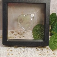 My Wispy Heart Glows! Uranium Large Heart  1" (25mm) clear glass with uranium swirls; This pocket heart is perfect for gift or curio display
