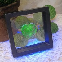 My Wispy Heart Glows! Uranium Large Heart  1" (25mm) clear glass with uranium swirls; This pocket heart is perfect for gift or curio display