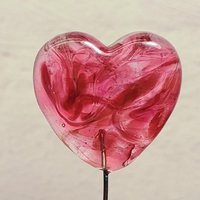 Custom Made Glass Heart Plant Pick for small floral bouquet, 3/4"x5in wire; handcraft lampwork, jewelry, gift, curio, windowsill, small vase