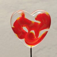 Custom Made Glass Heart Plant Pick for small floral bouquet, 3/4"x5in wire; handcraft lampwork, jewelry, gift, curio, windowsill, small vase